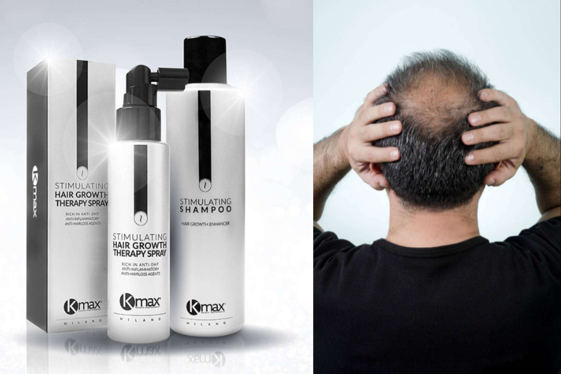 Kmax ofrece un tratamiento intensivo para estimular el crecimiento del cabello y frenar la calvicie