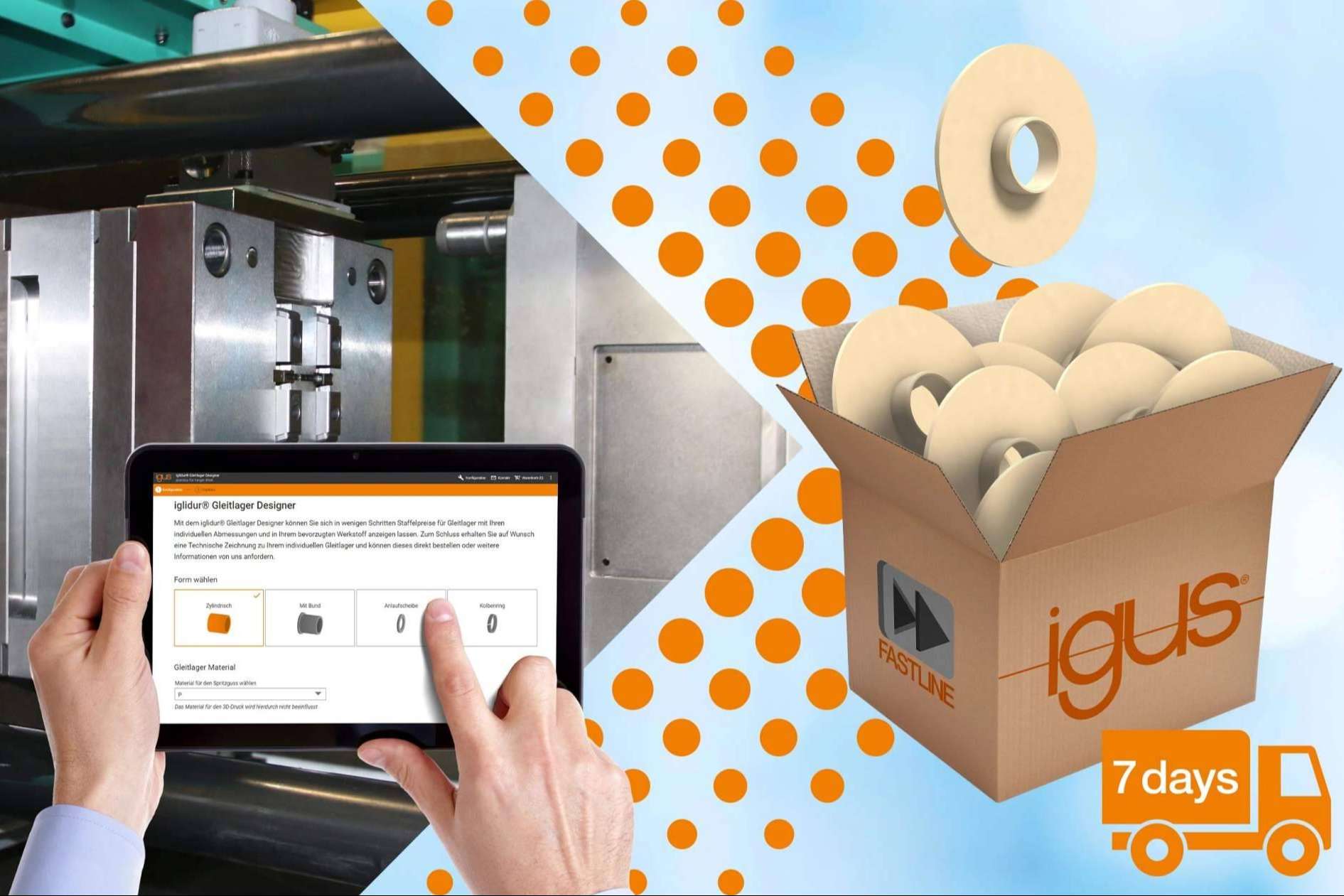 El servicio FastLine de igus, con el que se puede disponer de cojinetes inyectados en tan solo 7 días